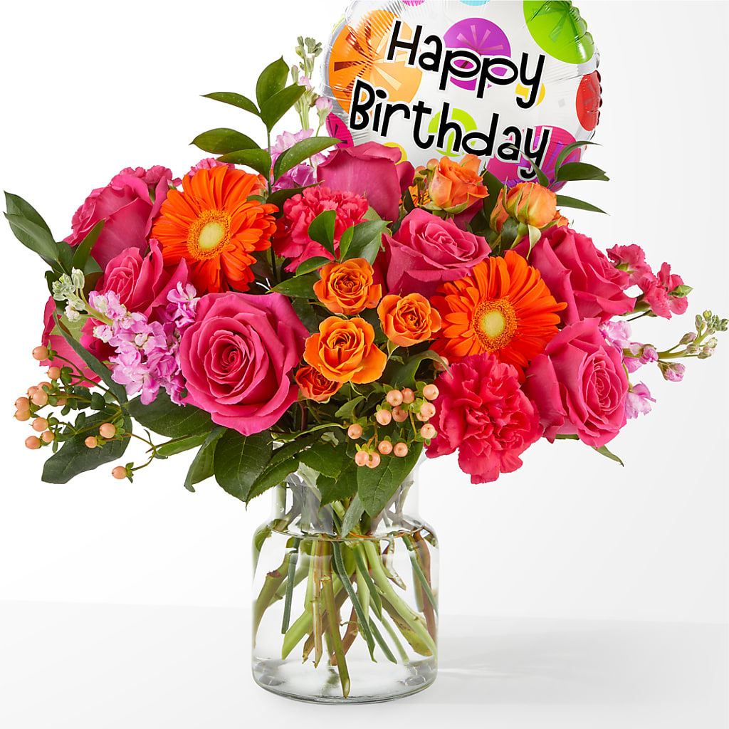 Fiesta Bouquet with Birthday Balloon – The Flower Station, Paris TN