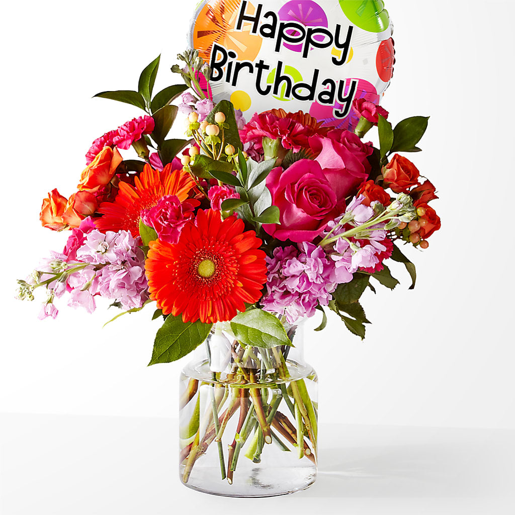 Fiesta Bouquet with Birthday Balloon – The Flower Station, Paris TN
