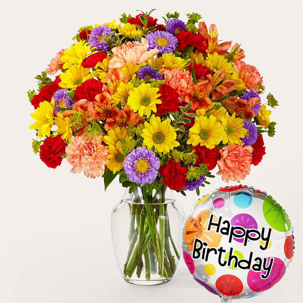 Kaleidoscope Bouquet with Birthday Balloon – The Flower Station, Paris TN