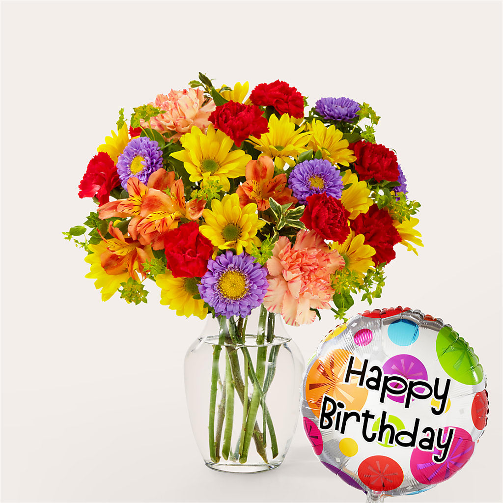 Kaleidoscope Bouquet with Birthday Balloon – The Flower Station, Paris TN