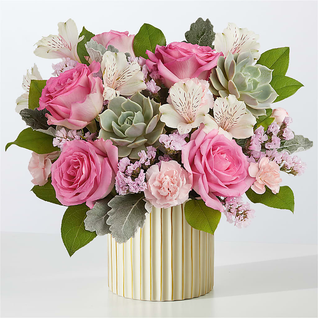 Dusty Rose Bouquet with Ivory Vase – The Flower Station, Paris TN