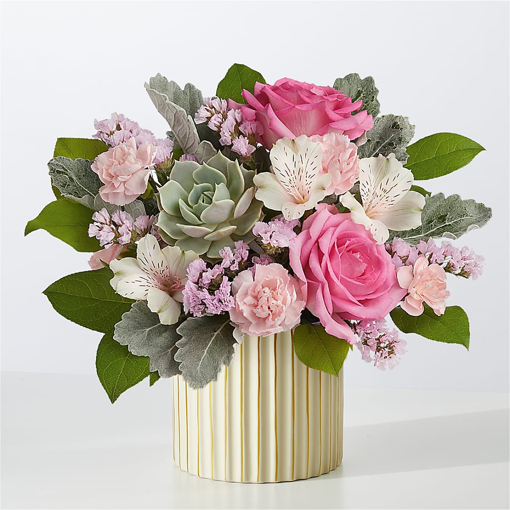 Dusty Rose Bouquet with Ivory Vase – The Flower Station, Paris TN